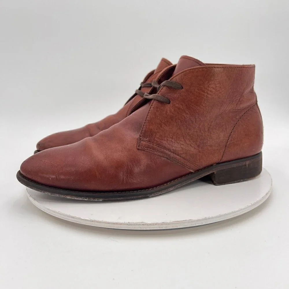 Johnston & Murphy Est. 1850 Men Sz 11 Brown Leather Plain Toe Chukka Ankle Boot